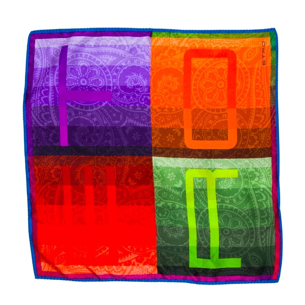 ETRO NWT Silk Monogram Colorblock Scarf (18”x18” approx)